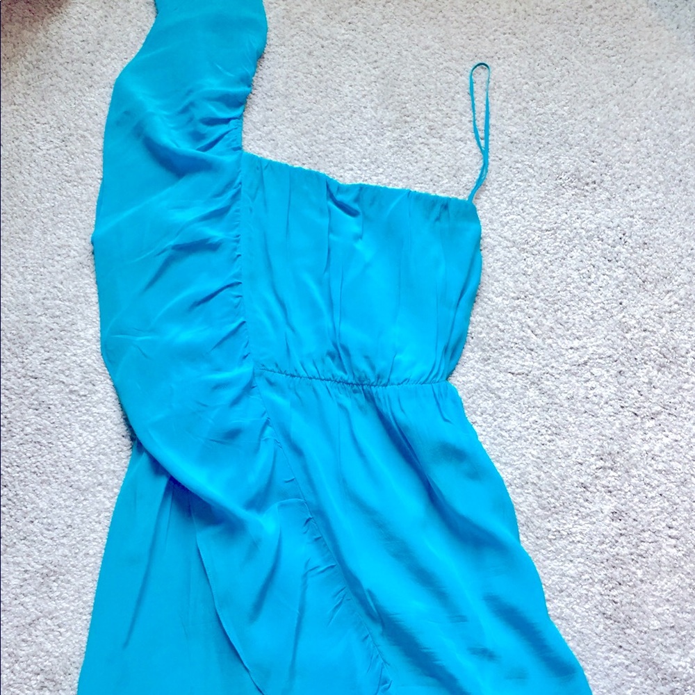 Blue - aqua pure silk one shoulder dress
